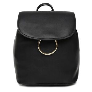 Forever 21 Black Faux Leather Mini Backpack with Gold Ring
